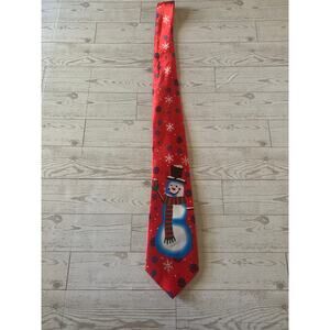Snowman Christmas Tie Red Holiday Necktie Festive Novelty Polyester Men’s